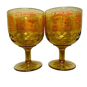 Novelty 60s 70s Amber Beveled Glass Funny Risque Humor Beer Pedestal Glasses